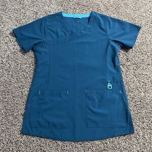 Carhartt Scrub Top Womens Small Blue Force V Neck Medical Utility‎ Pockets Work